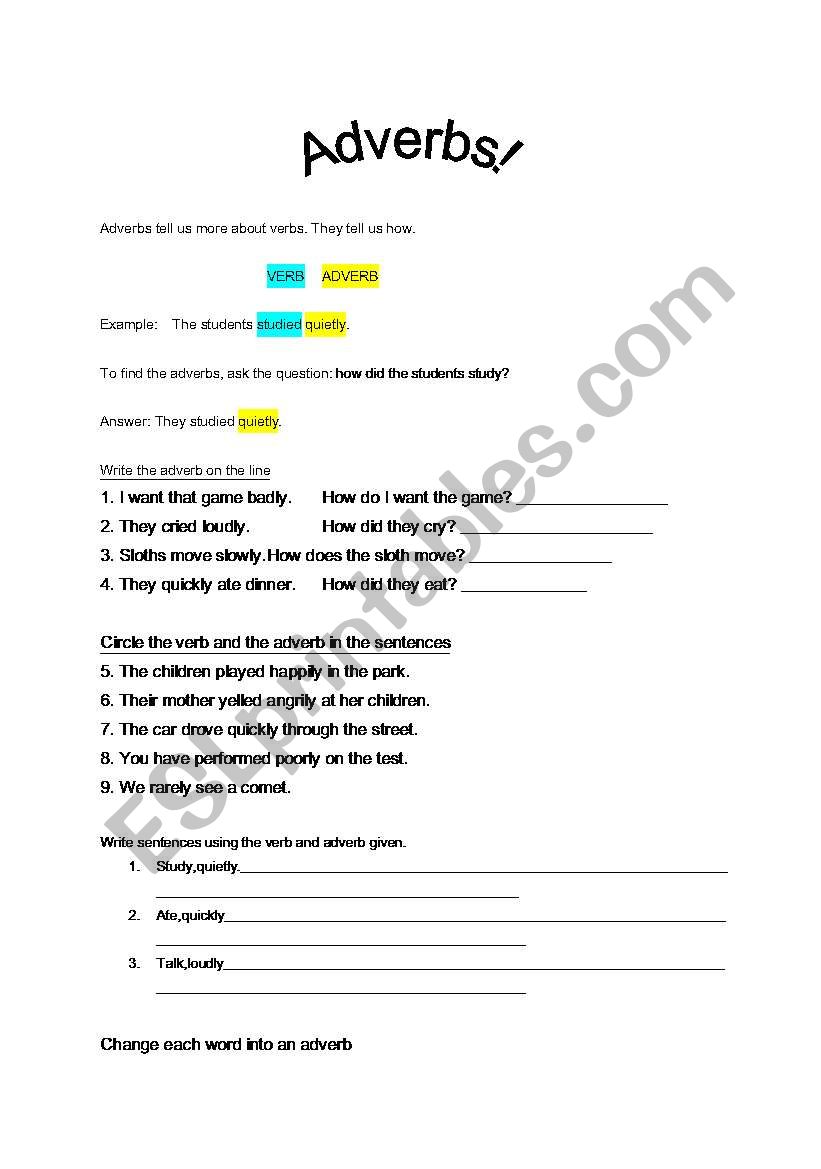 Adverbs worksheet