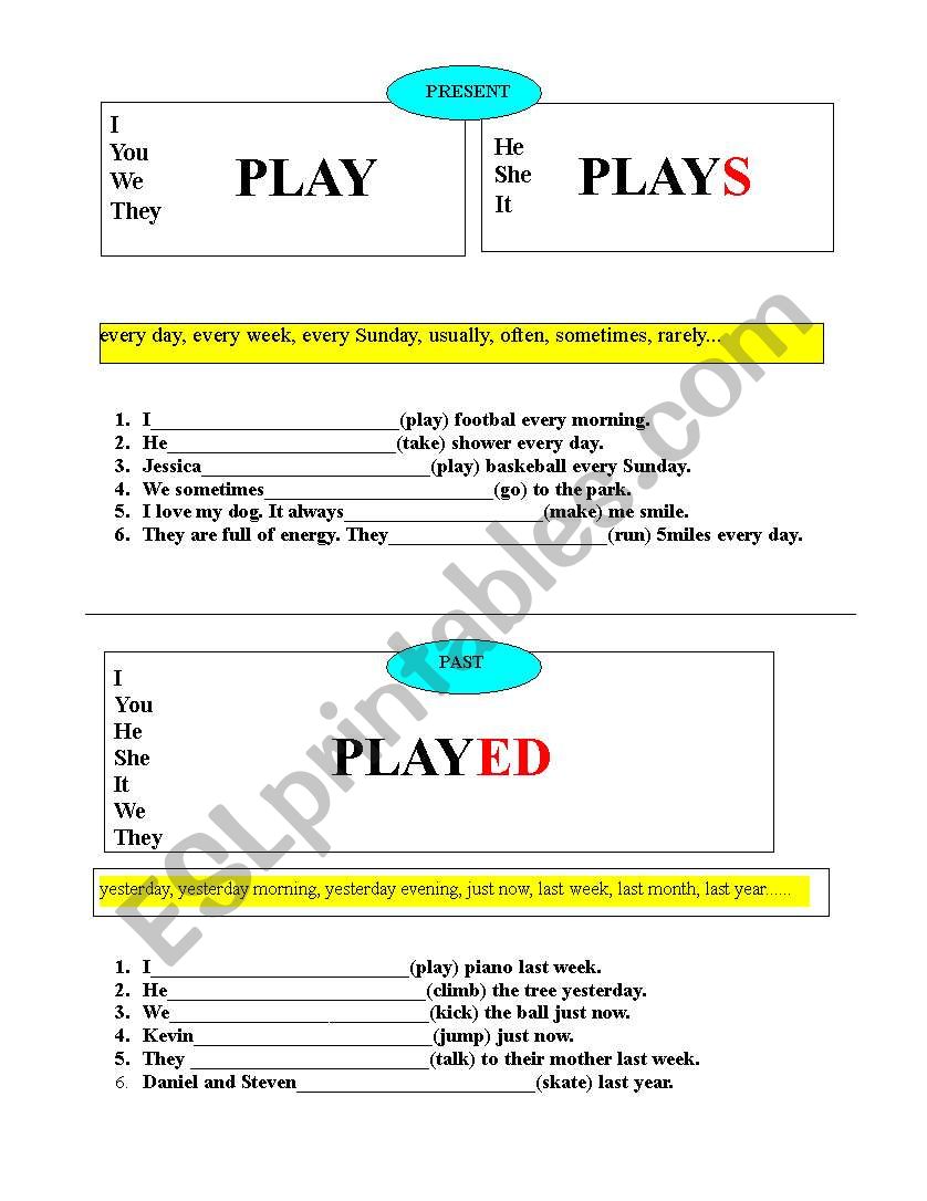 Past Simple&Present Simple (Regular Verbs) grammar guide+exercises 