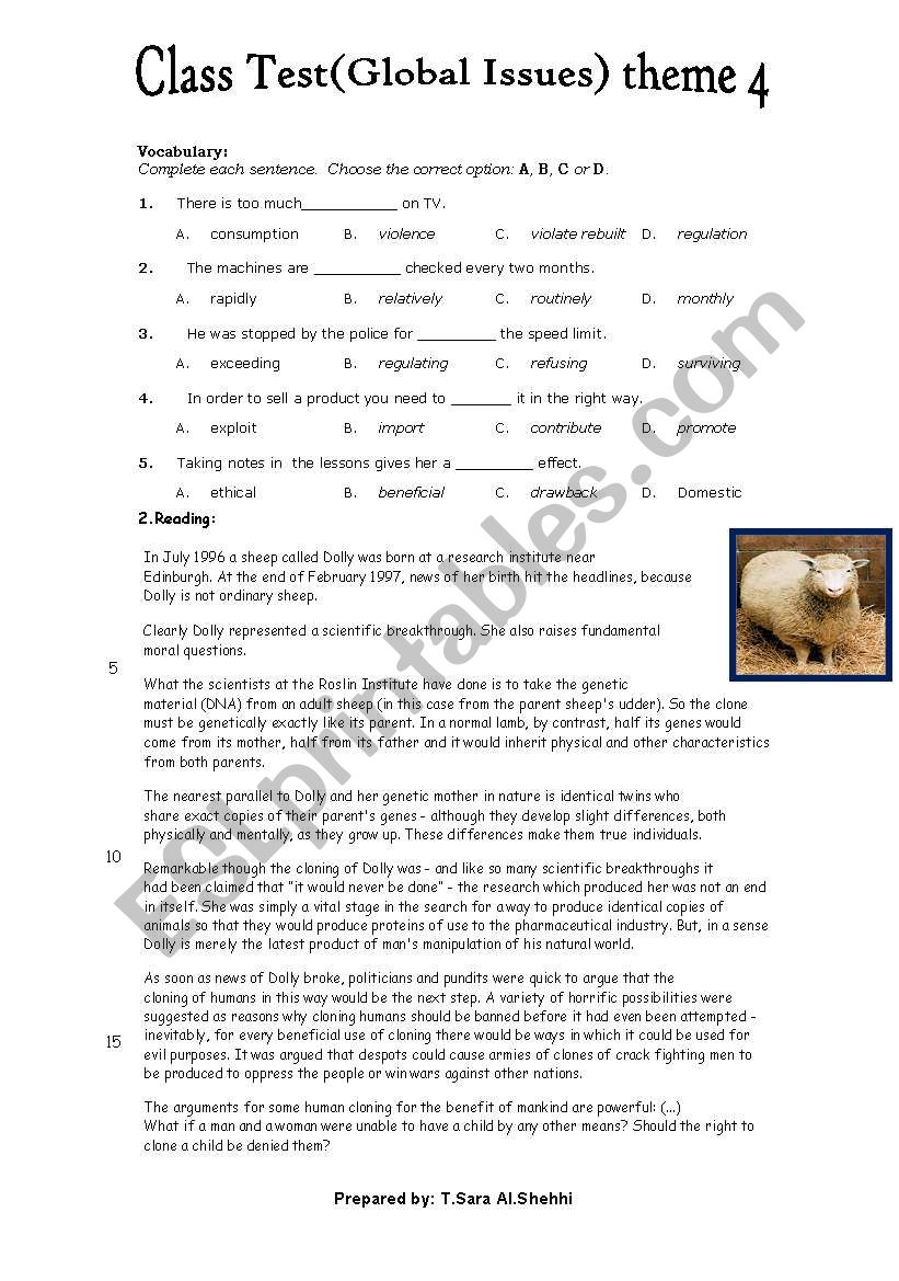 vocabulary and reading worksheet