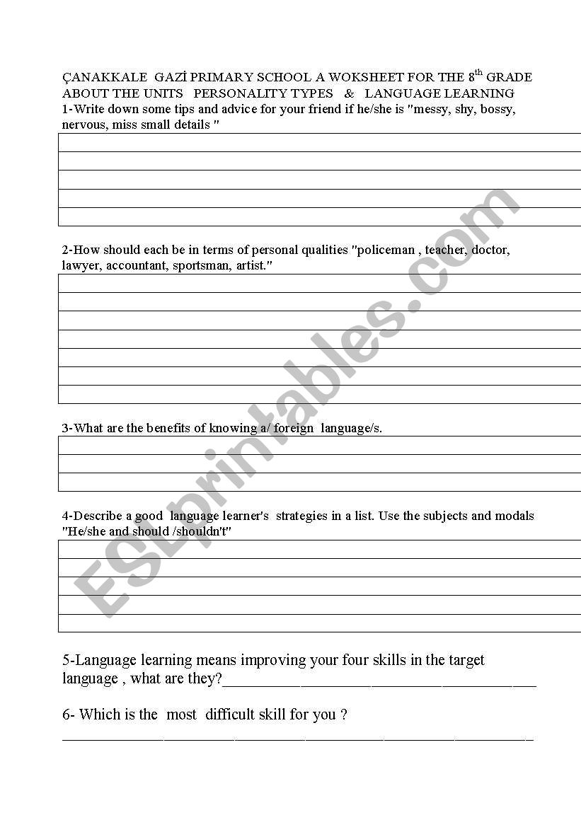 Language Learners worksheet