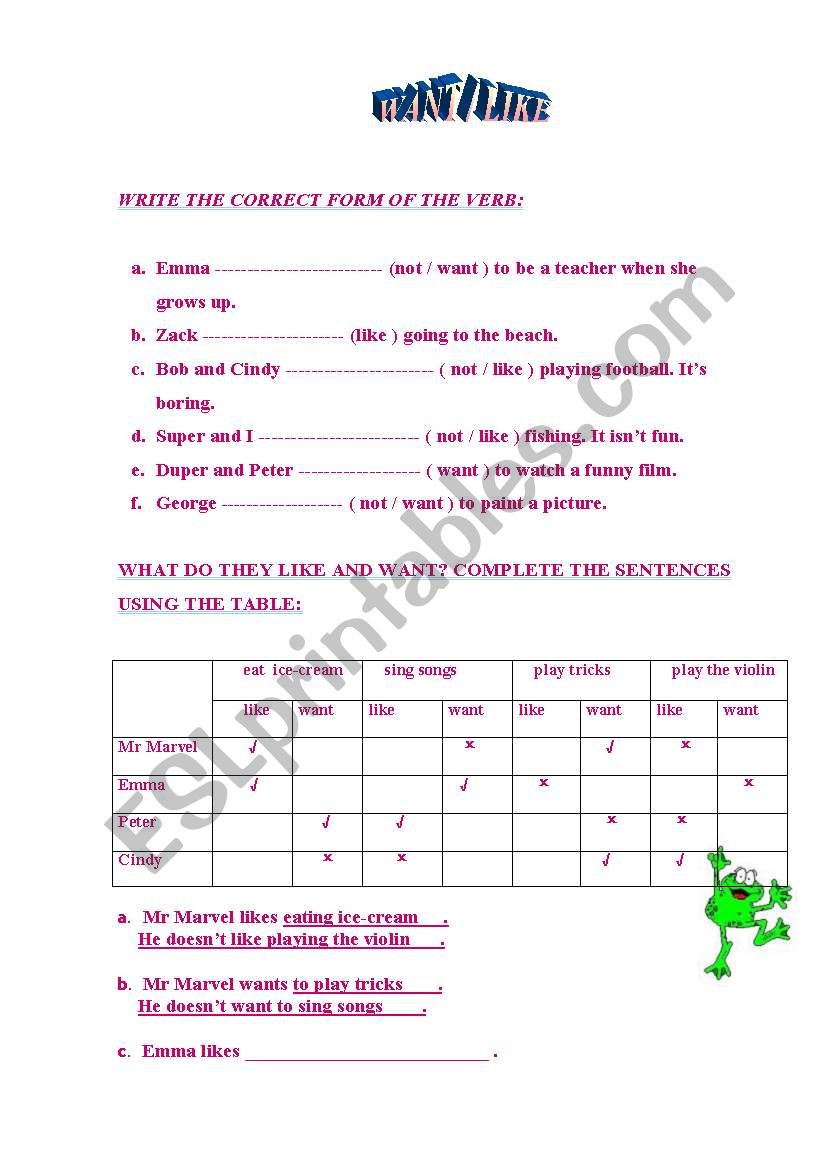 WANT/ LIKE worksheet