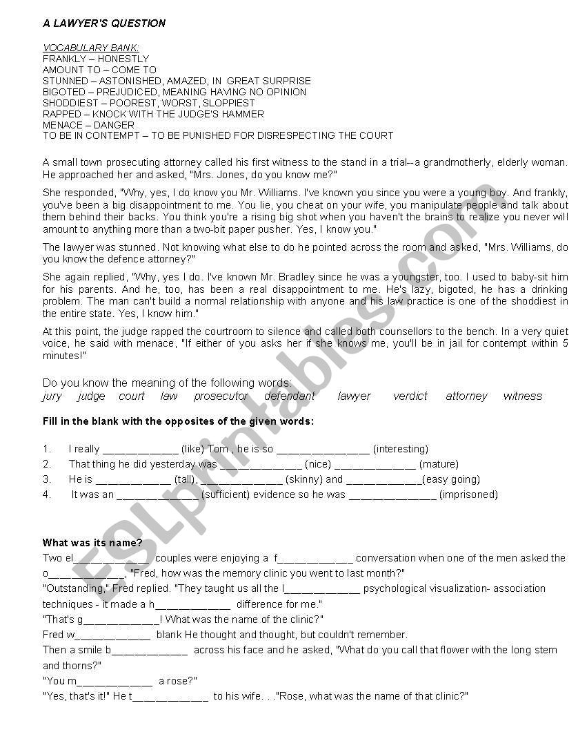 A lawyer worksheet