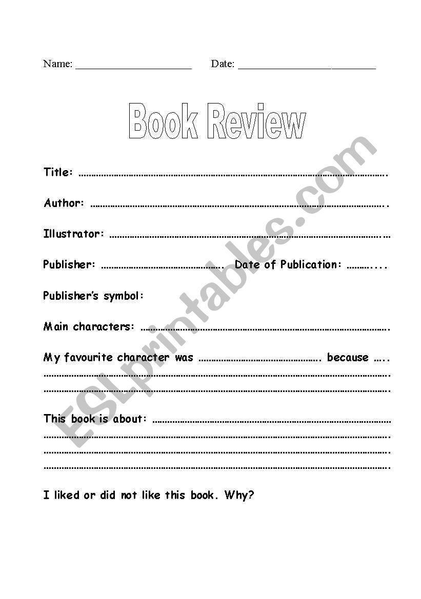 Book Review worksheet