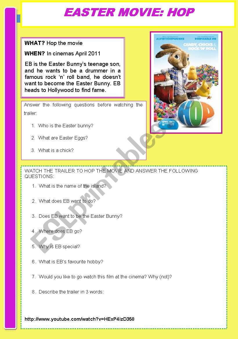 Hop the Movie trailer worksheet