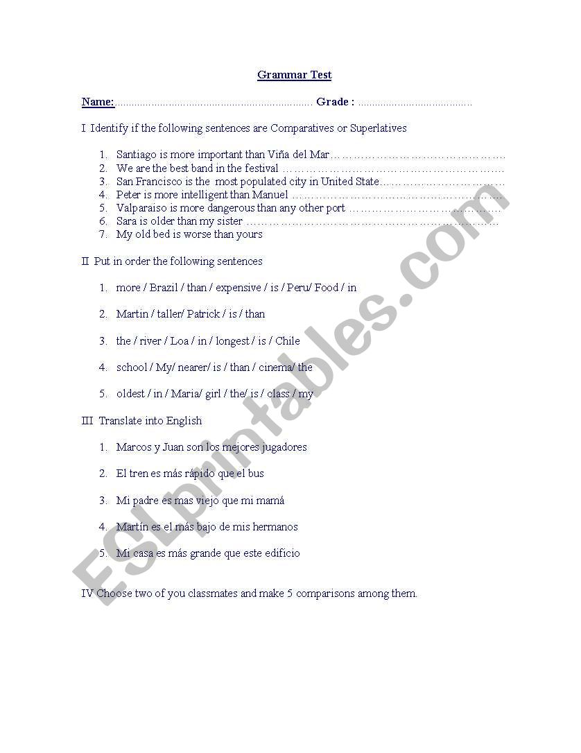 Comparative and superlatives worksheet