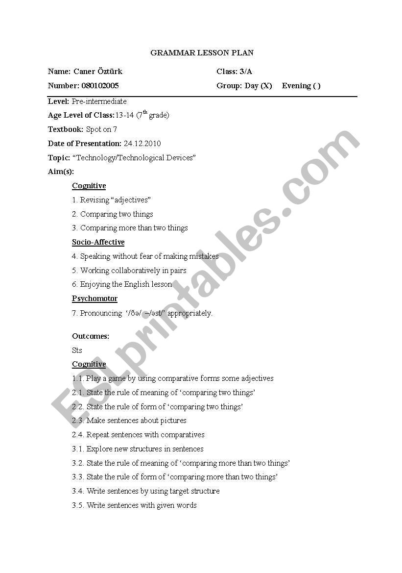 Grammar Lesson Plan worksheet