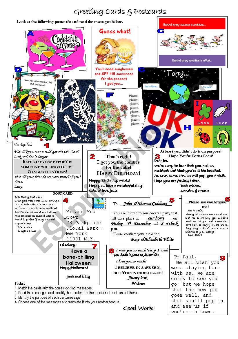 Greetings & Postcards worksheet