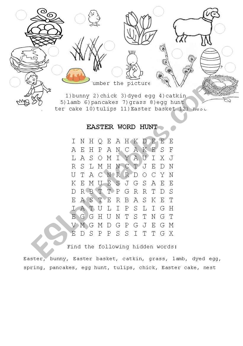 Easter wordsearch worksheet