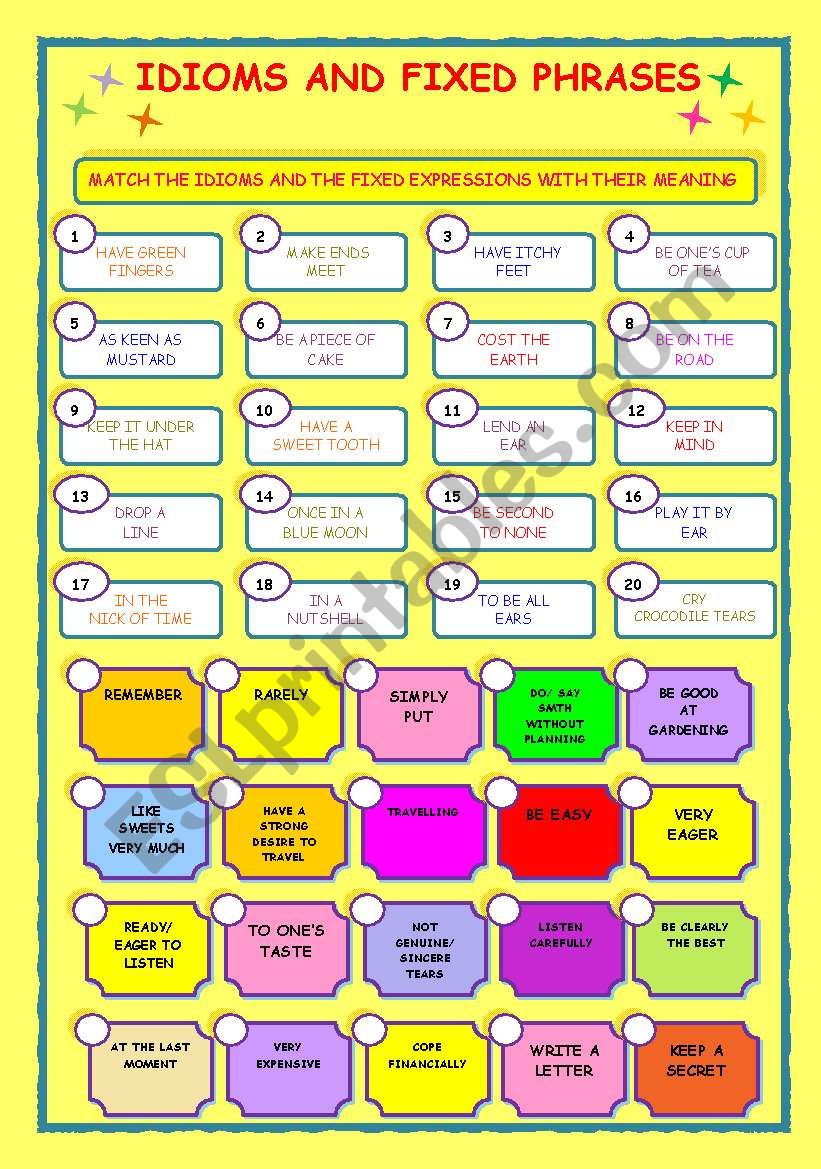 Idioms and fixed phrases worksheet