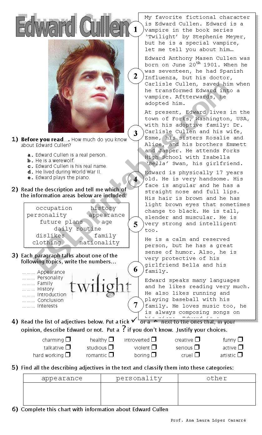 Writing a description: Edward Cullen