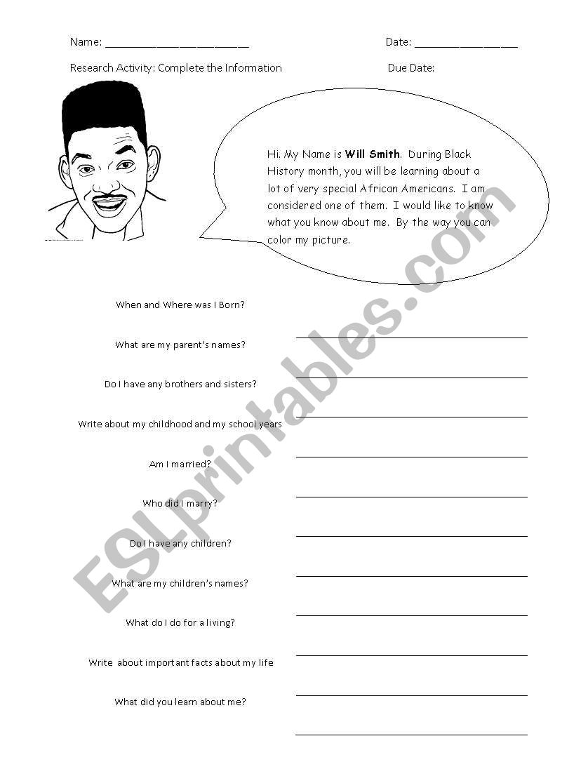 Black History Research Activity