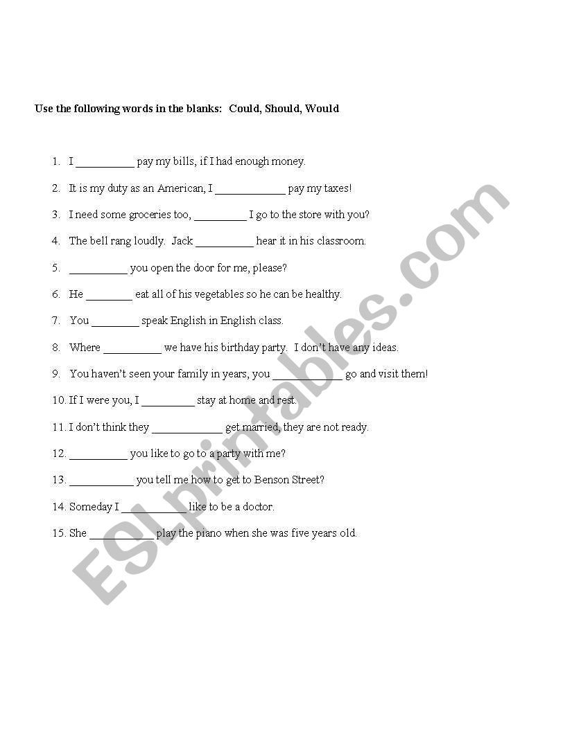 Using Could, Would Should - short test