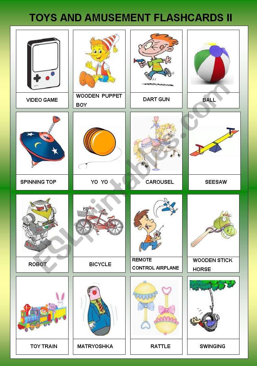TOYS AND AMUSEMENT II  - FLASHCARDS FOR BEGINNERS +B&W - REUPLOAD
