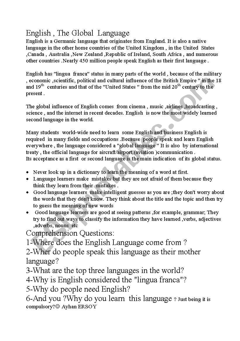 Why do we learn English worksheet