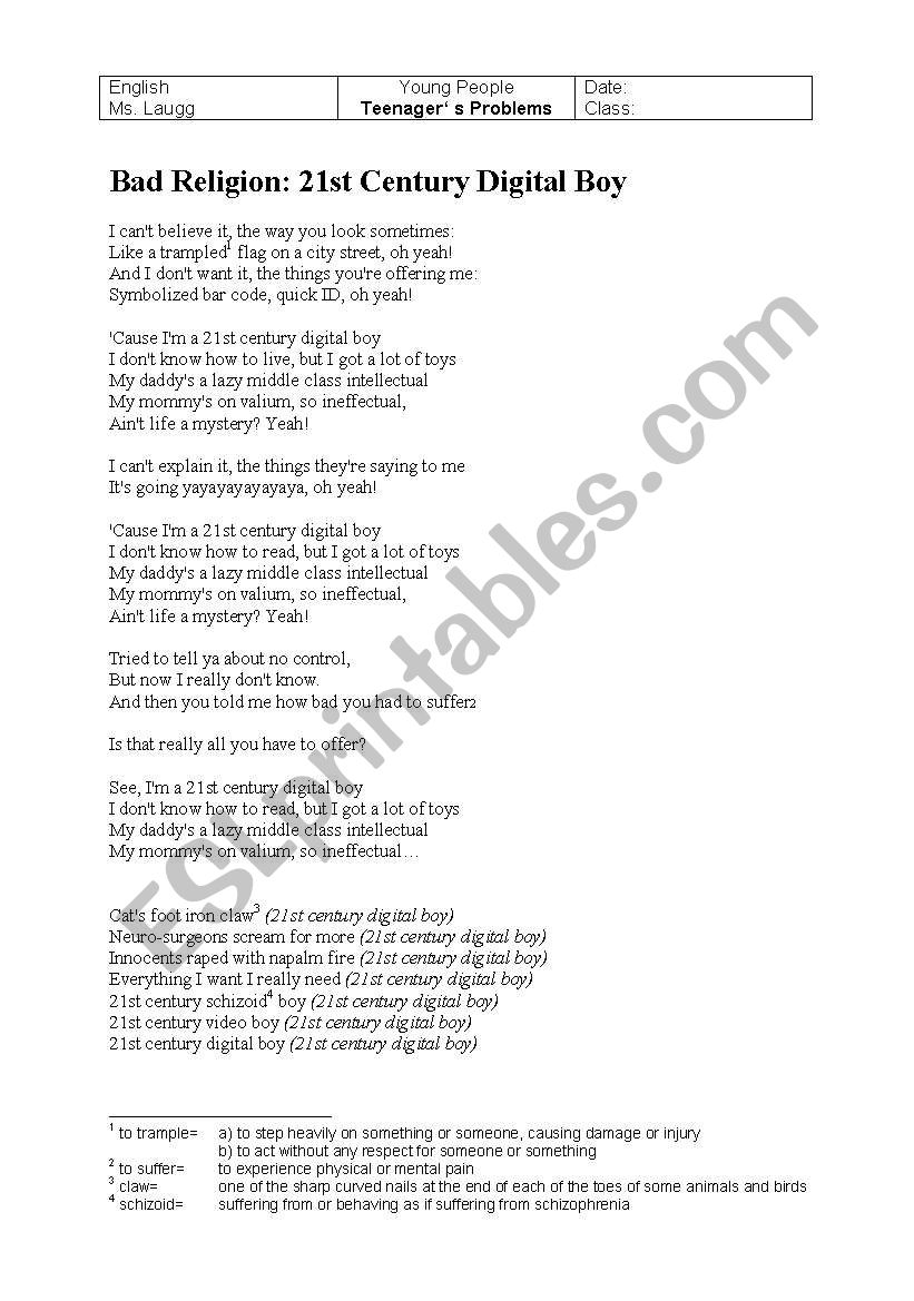 21st centrury digital boy worksheet