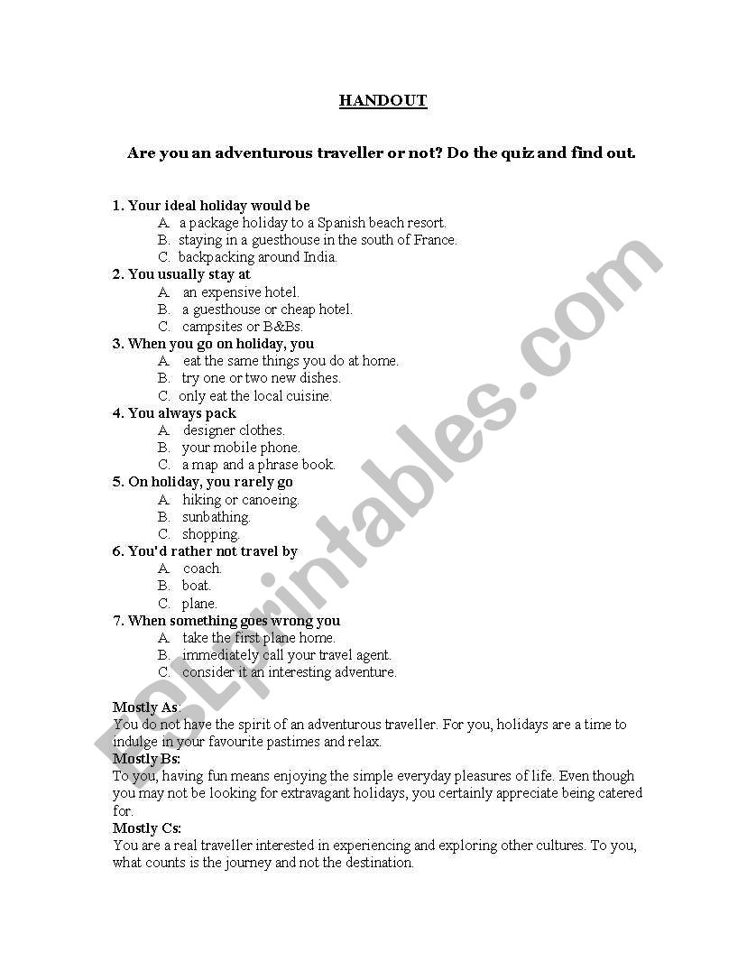 Quizz worksheet