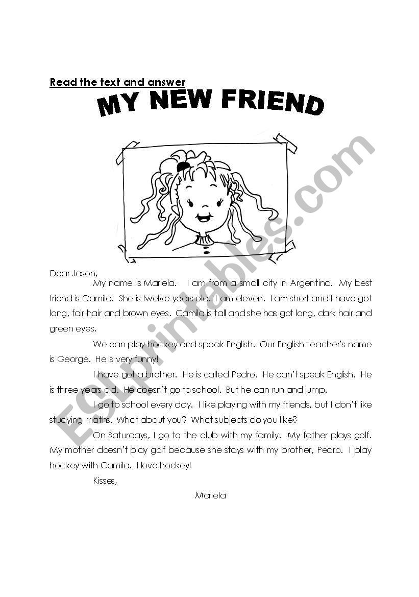 Reading comprehension worksheet