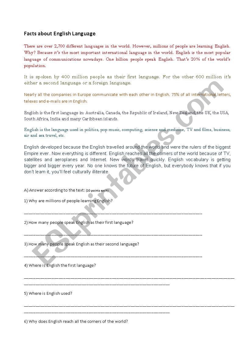 Test for 7th grade worksheet