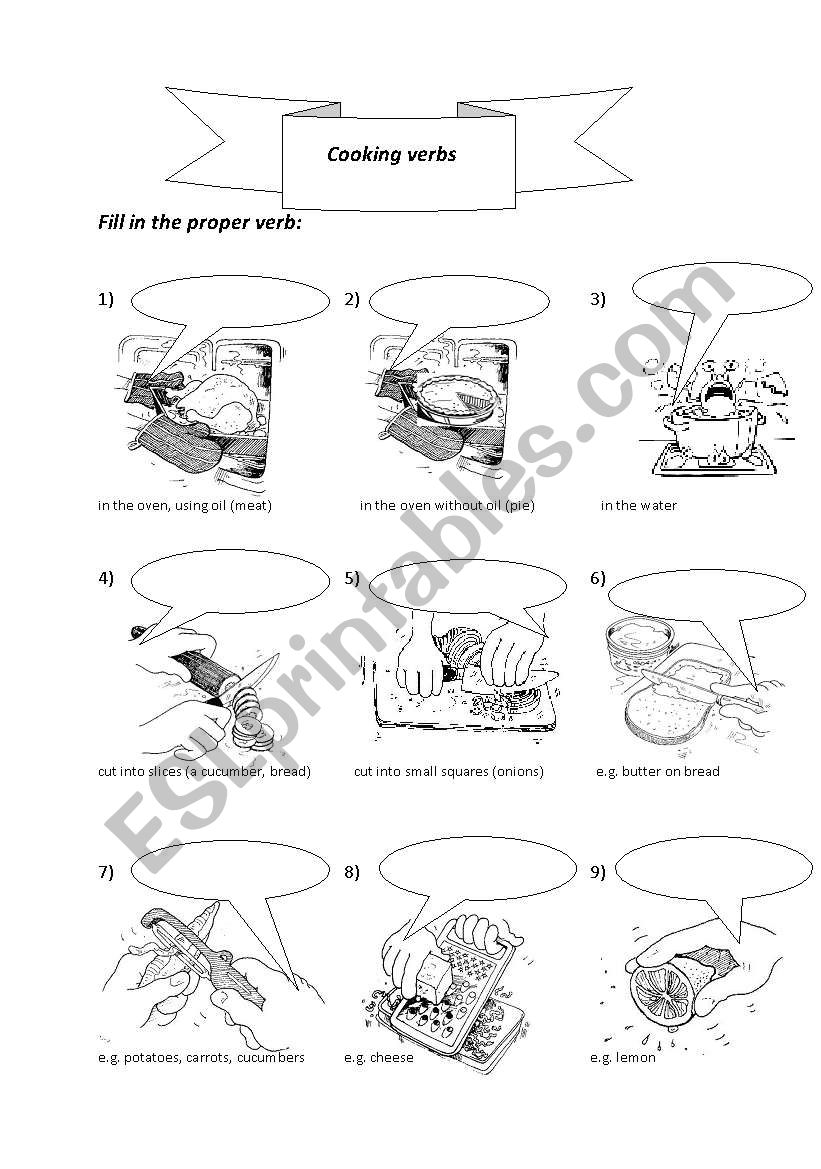 cooking verbs PART I worksheet