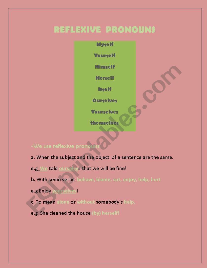 Reflexive Pronouns worksheet