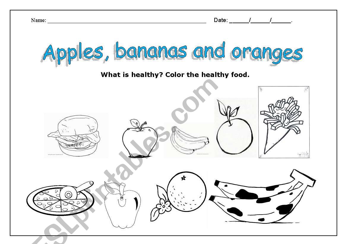 Healthy food - fruits worksheet