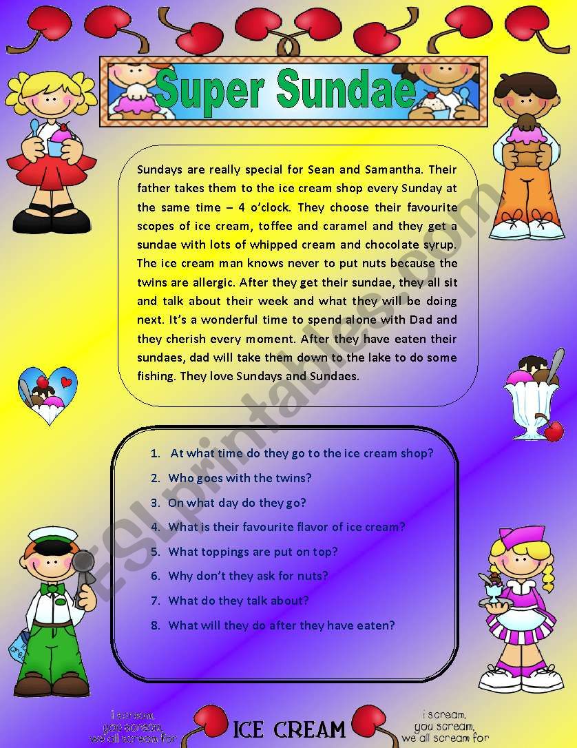 Comprehension - Super Sundae worksheet