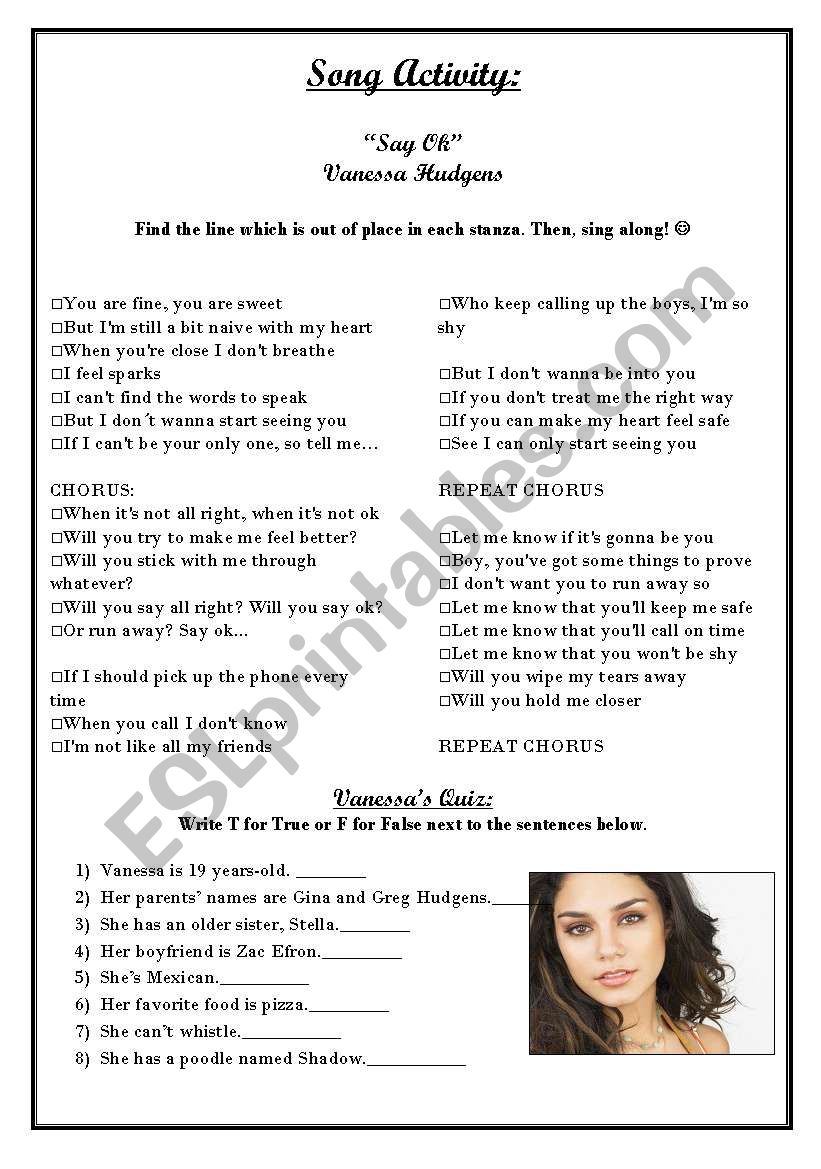 Song Activity - Say OK Vanessa Hudgens