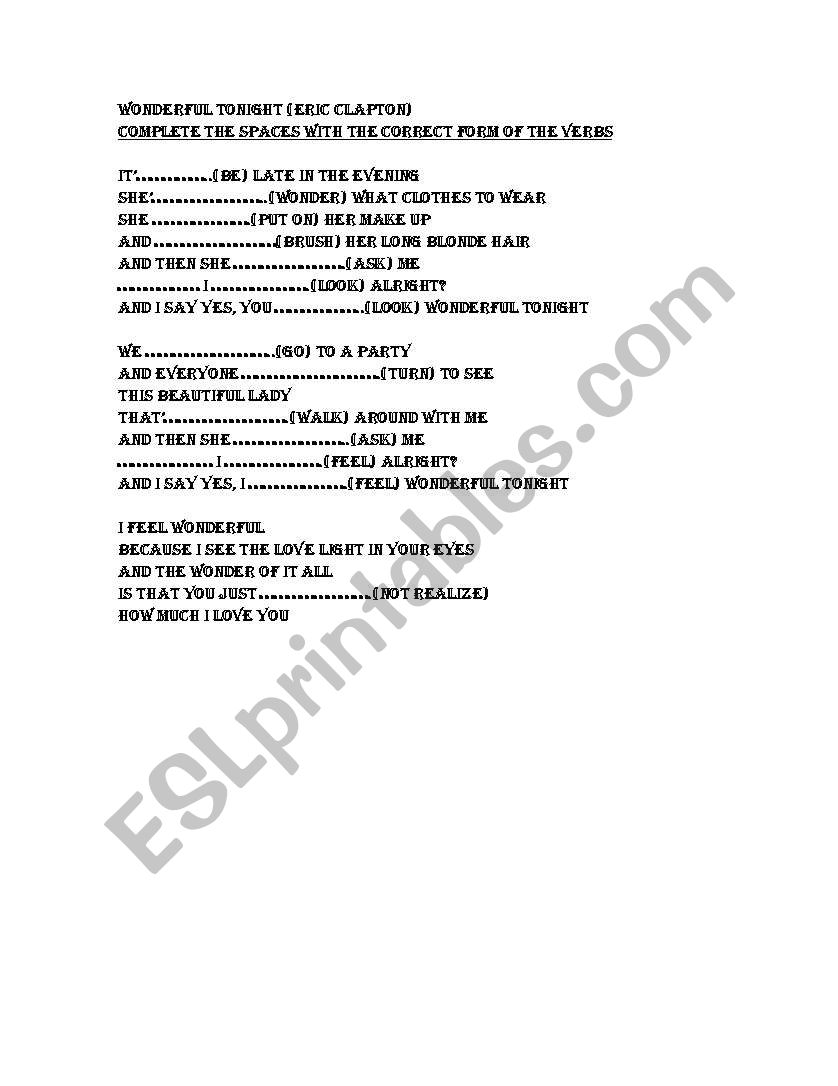 Wondeful 2nite, by Eric Clapton