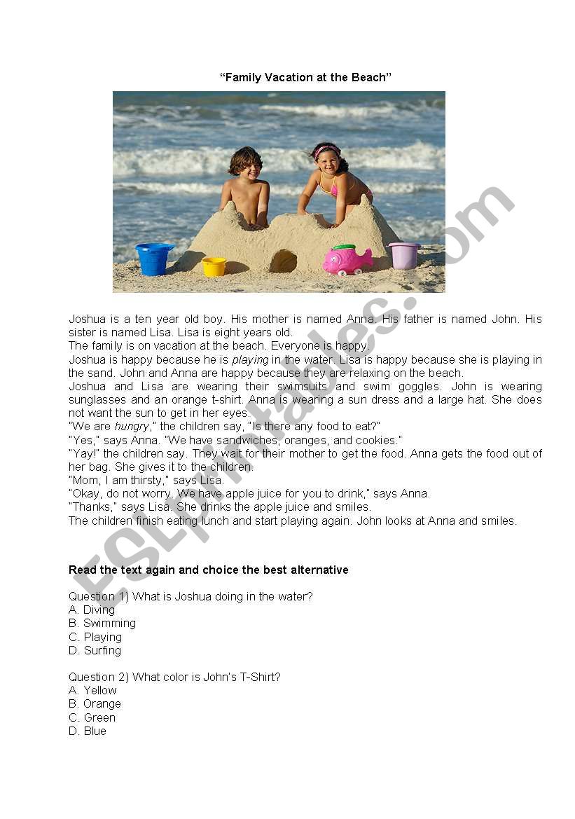 On the beach worksheet