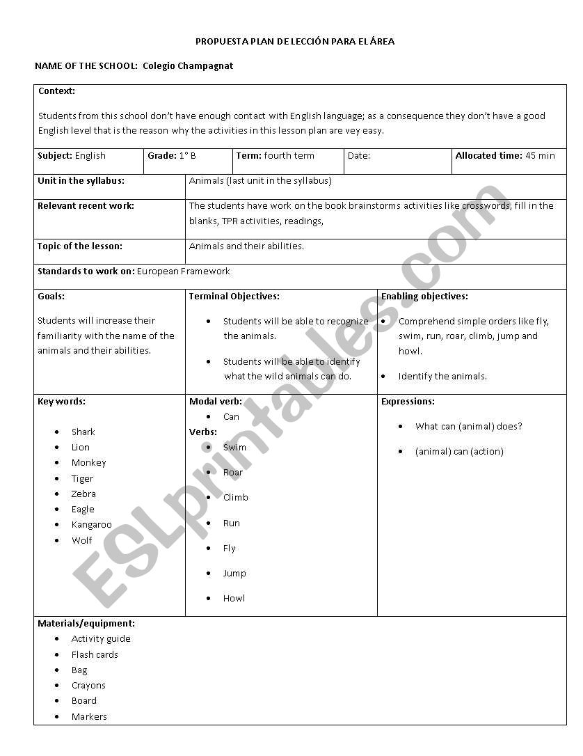 Animals worksheet