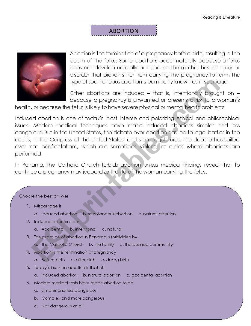 Abortion and Womens rights worksheet