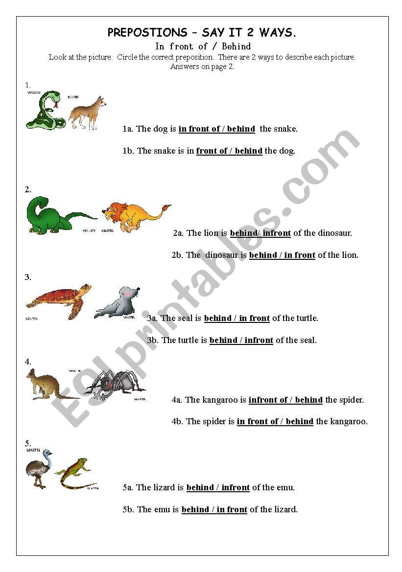 Prepositions - say it 2 ways worksheet