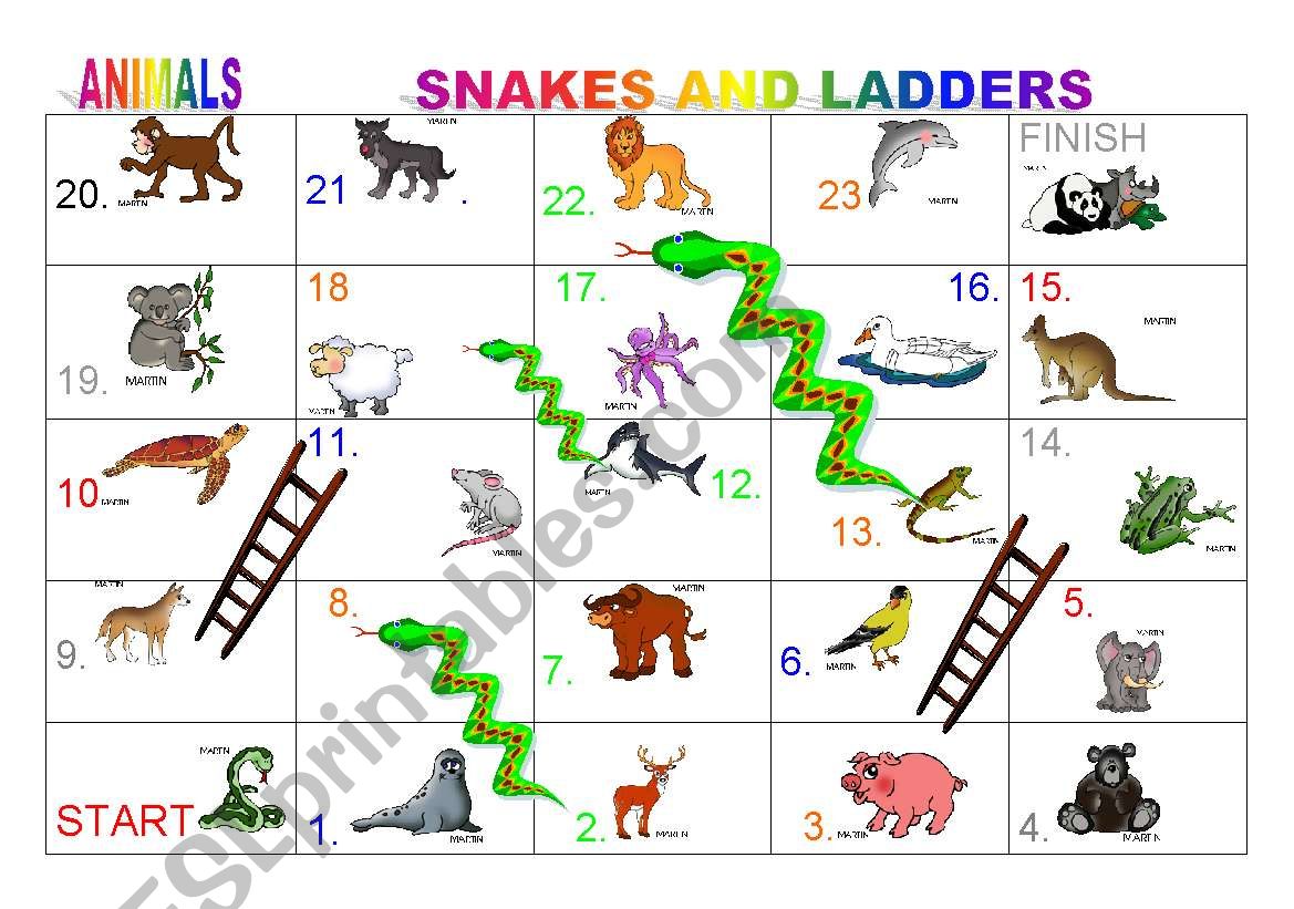 Animals Board game worksheet