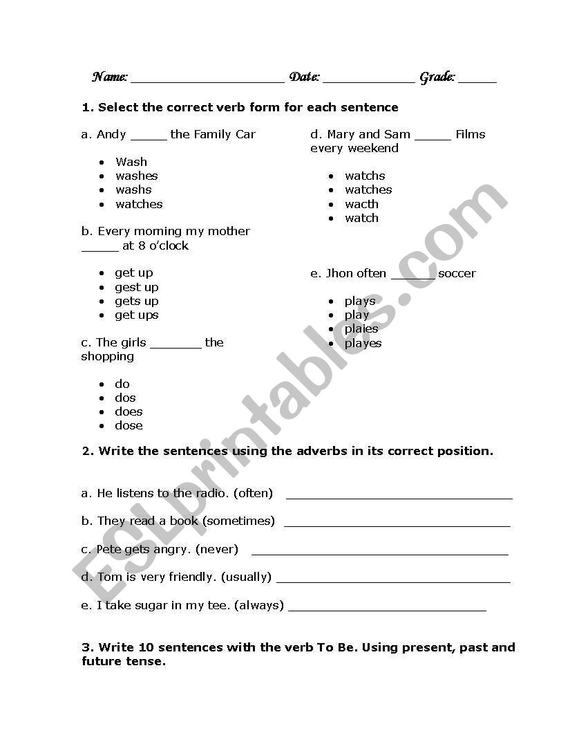 Past Simple Worksheet worksheet