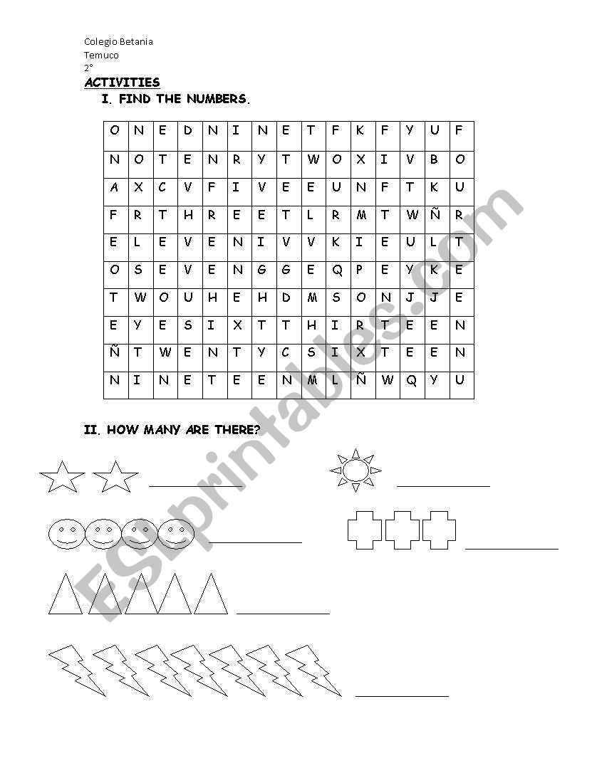 Numbers from 1 to 10  worksheet