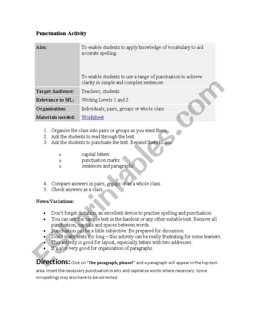 puntuaction activity worksheet