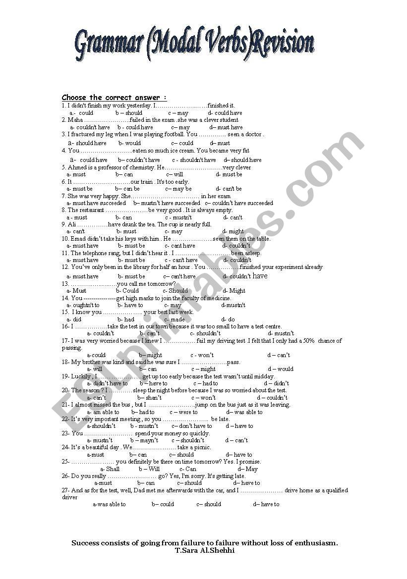 Modal Revision worksheet