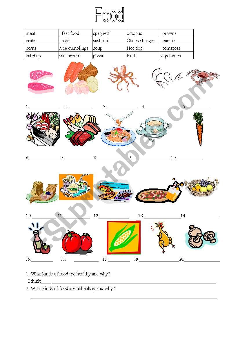 Food vocabulary worksheet