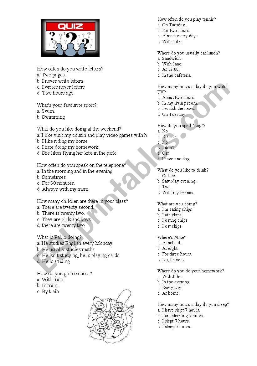 QUIZ, review wh- words worksheet