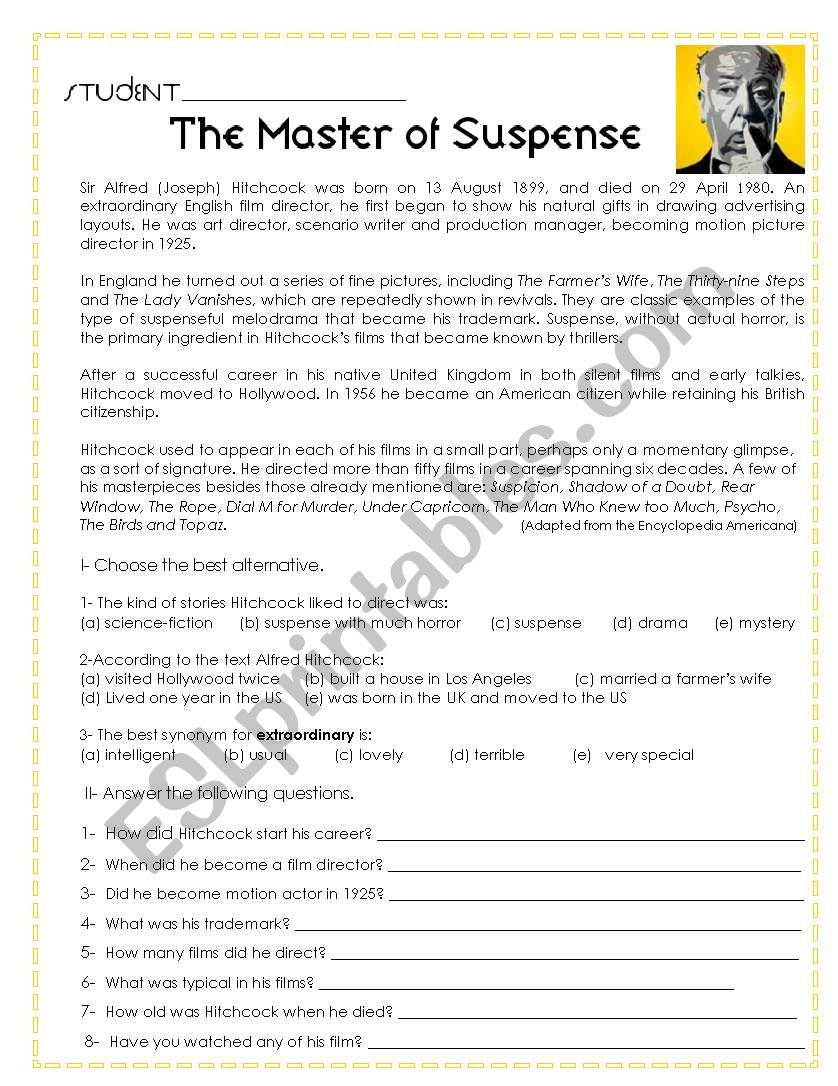The Master of Suspense worksheet