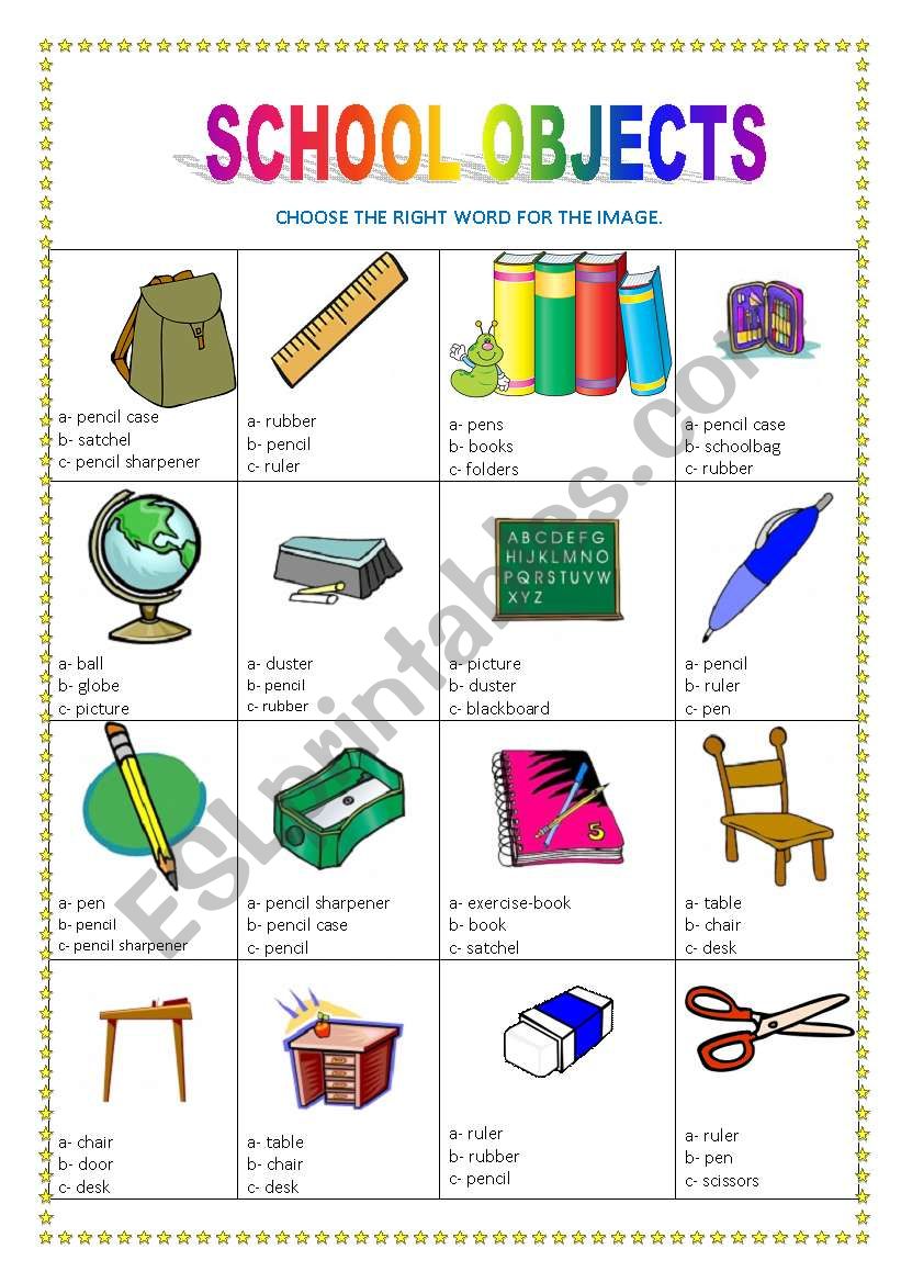 Classroom objects worksheet