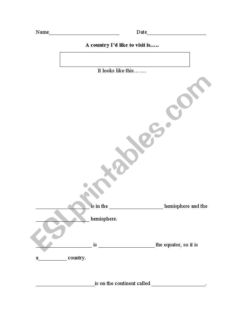 A country Id like to visit worksheet