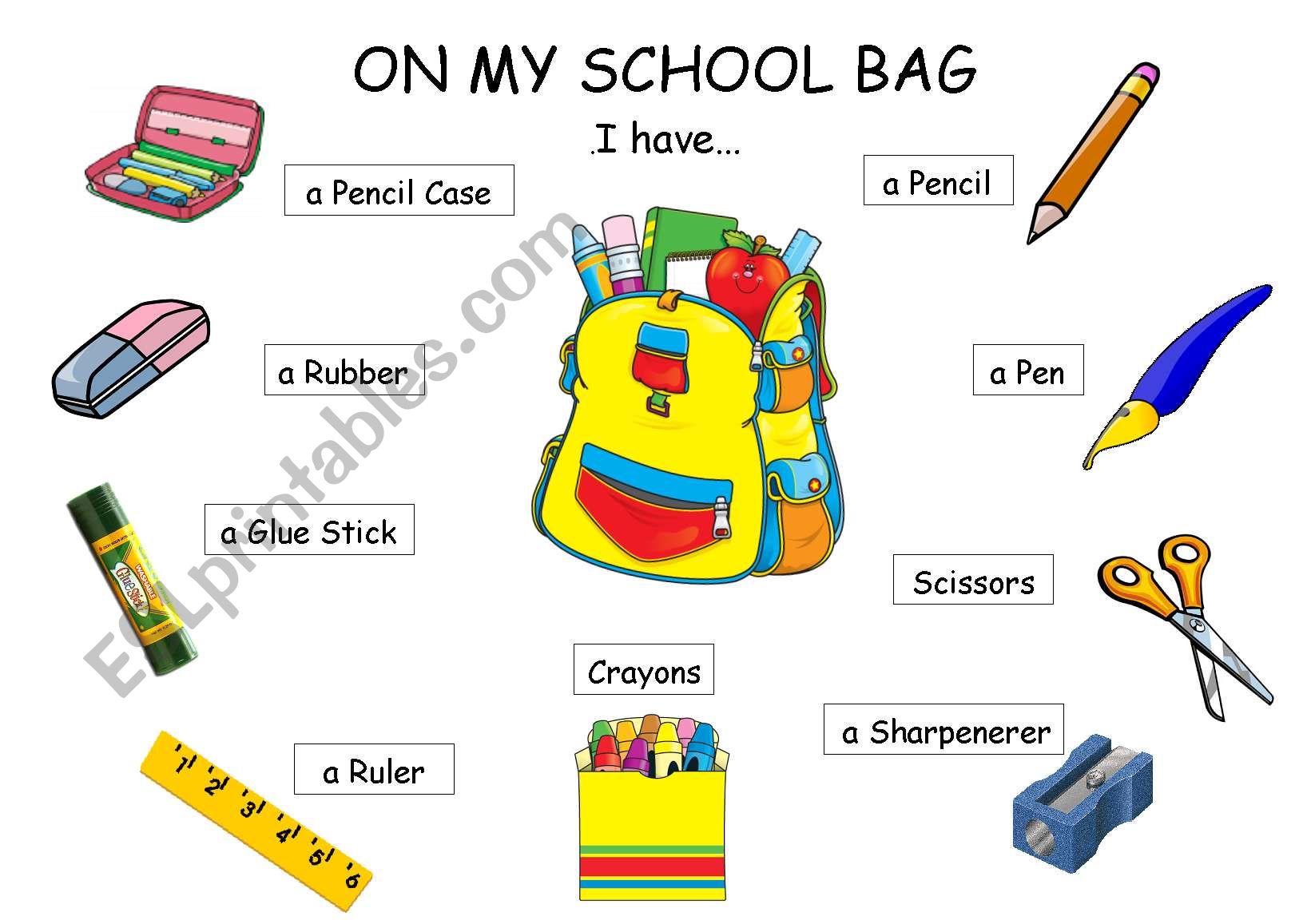 The school bag worksheet