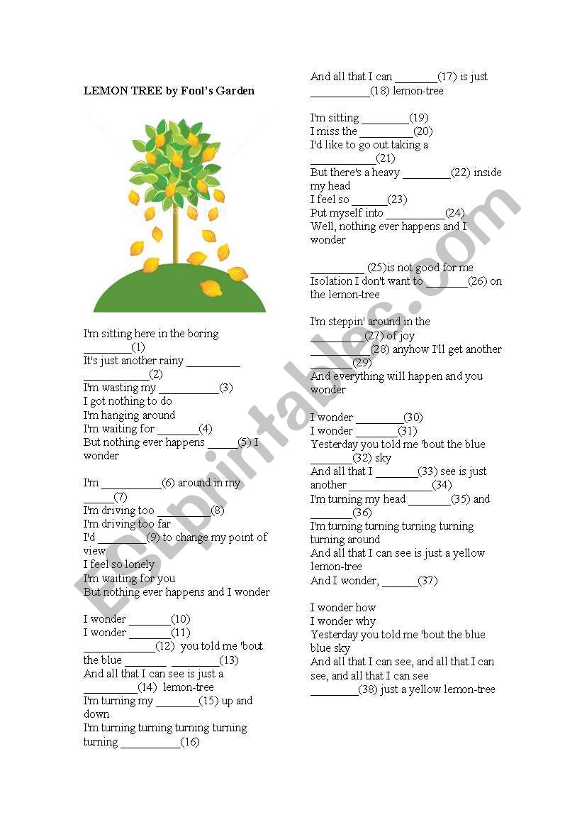 Lemon-tree, by Fools Garden worksheet