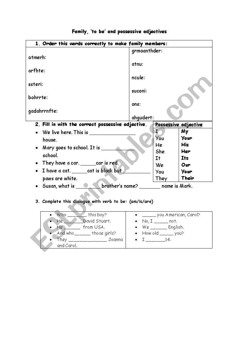 english-worksheets-family-possessive-adjectives-and-to-be