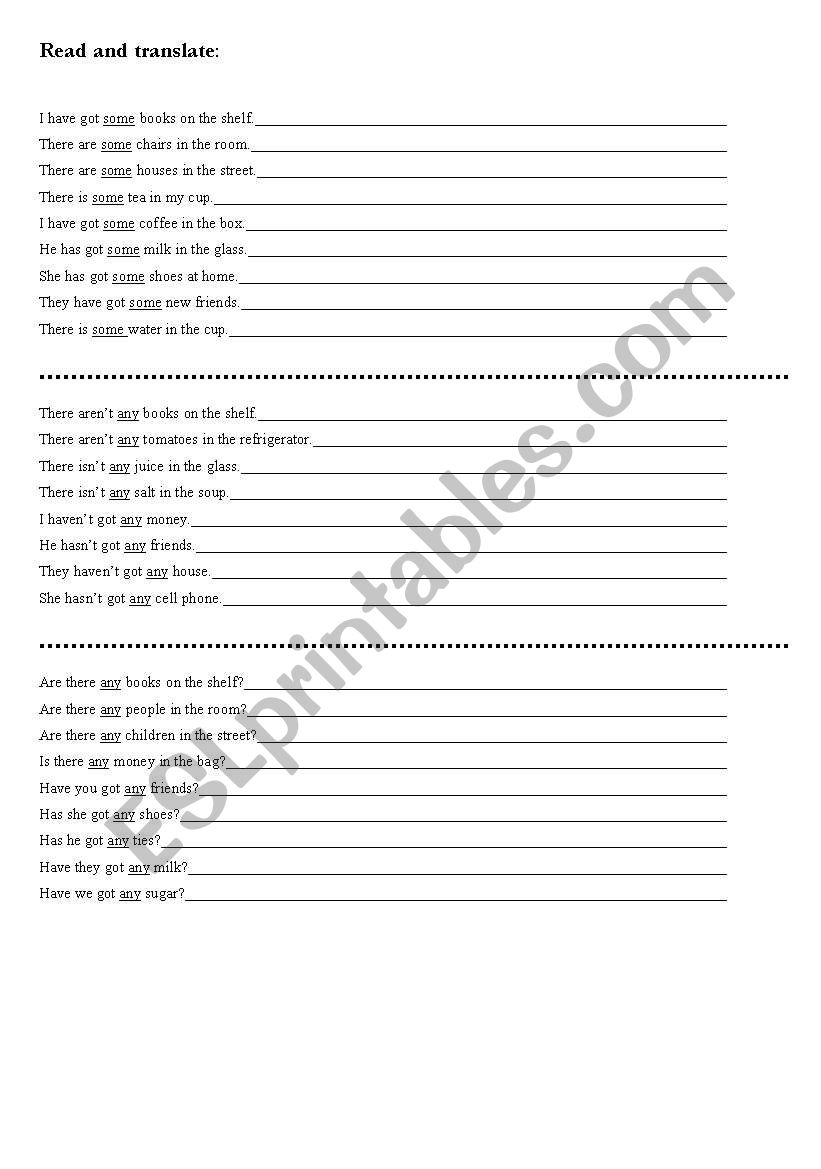 some any exercise worksheet