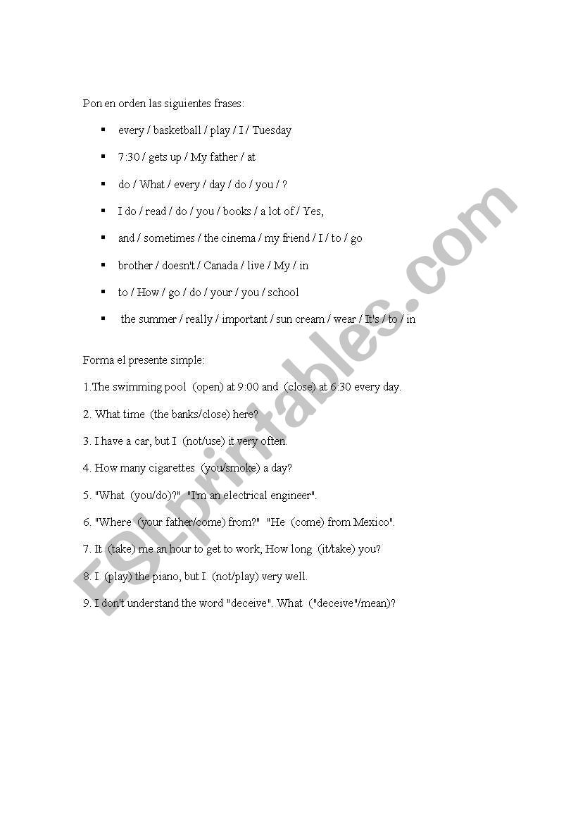 Simple present worksheet