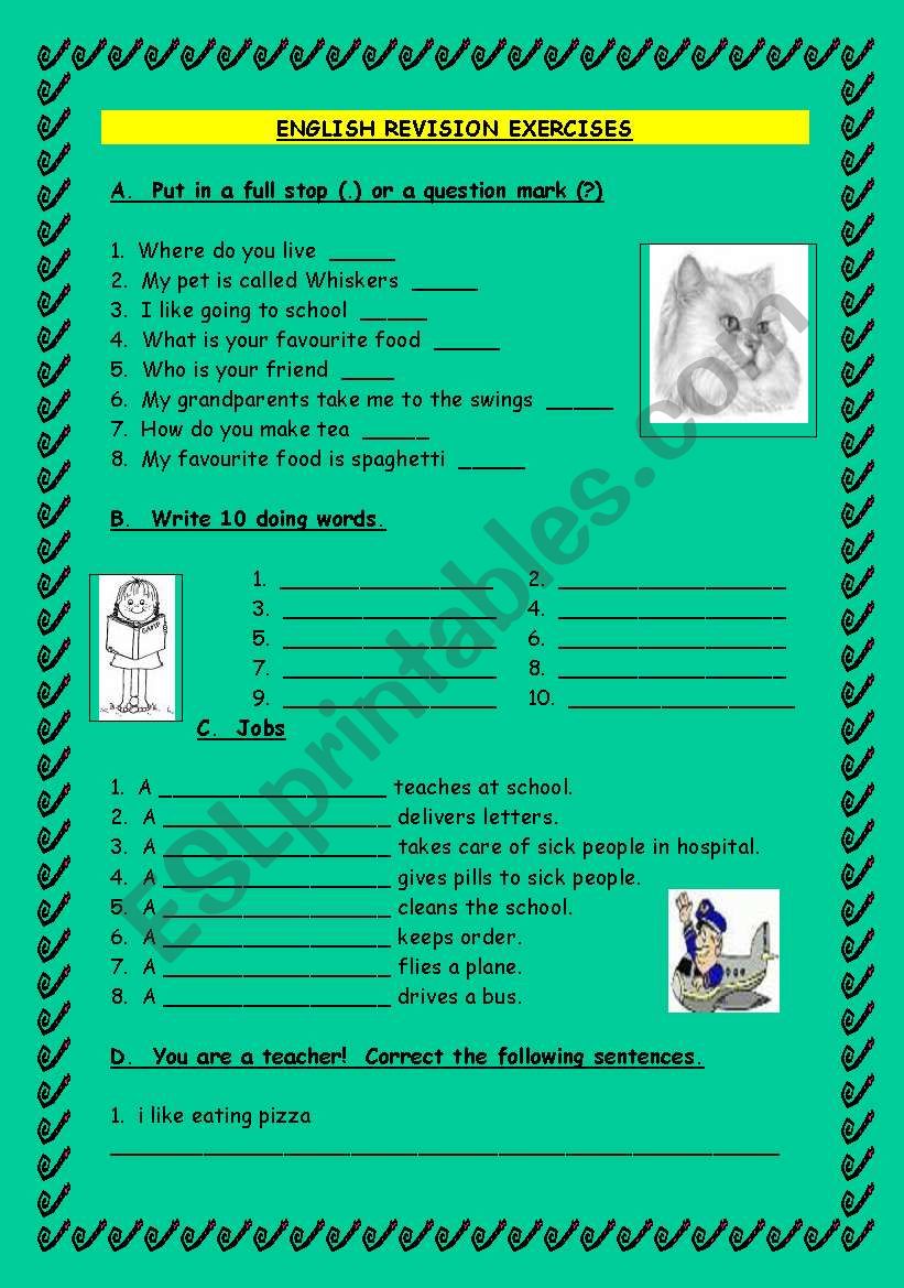 English Revision Exercises worksheet