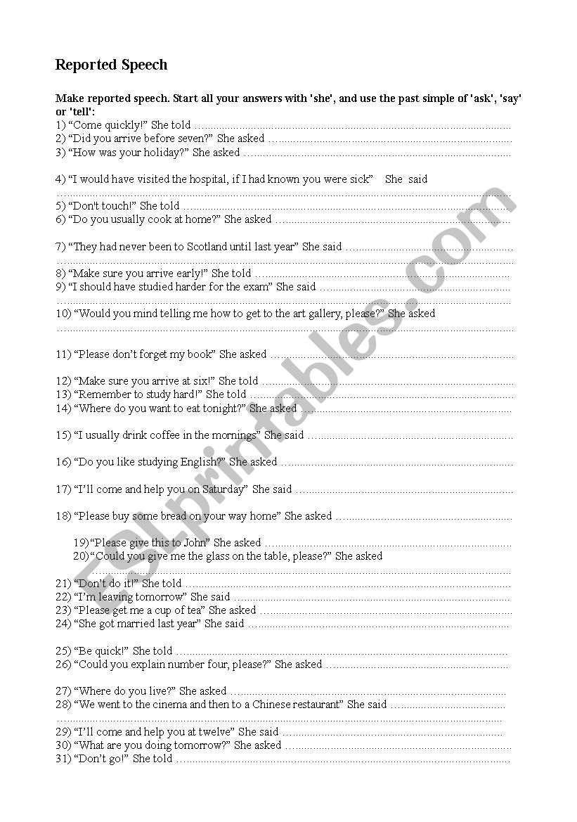 reported speech exercises with answers liveworksheets