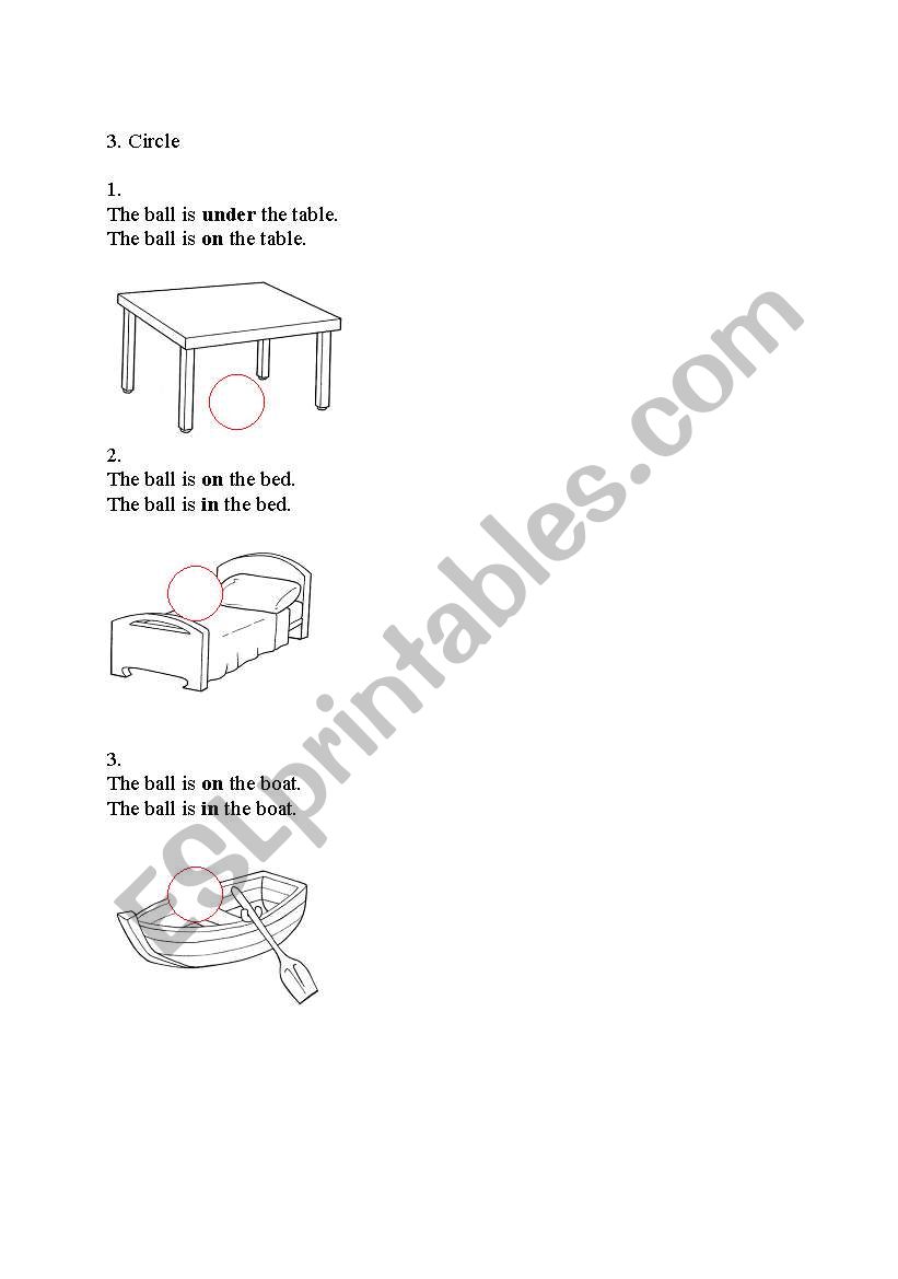 under, on, in worksheet